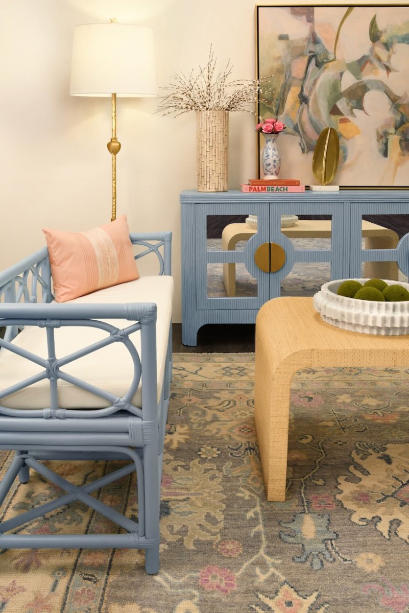 Opal Light Blue Rattan Buffet Cabinet by Worlds Away at Fig Linens and Home - LIfestyle 2