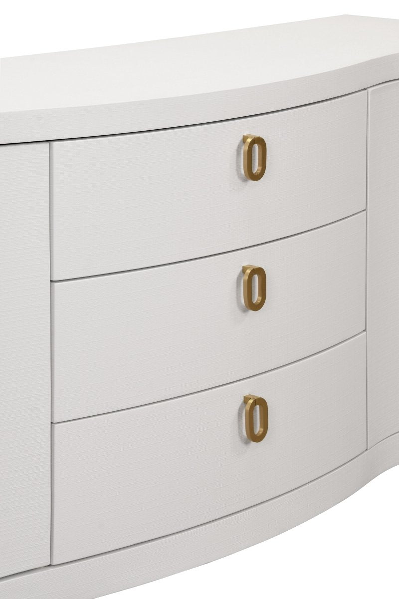 Worlds Away Paulina Modern Classic White Textured Linen Buffet Cabinet at Fig Linens and Home 4