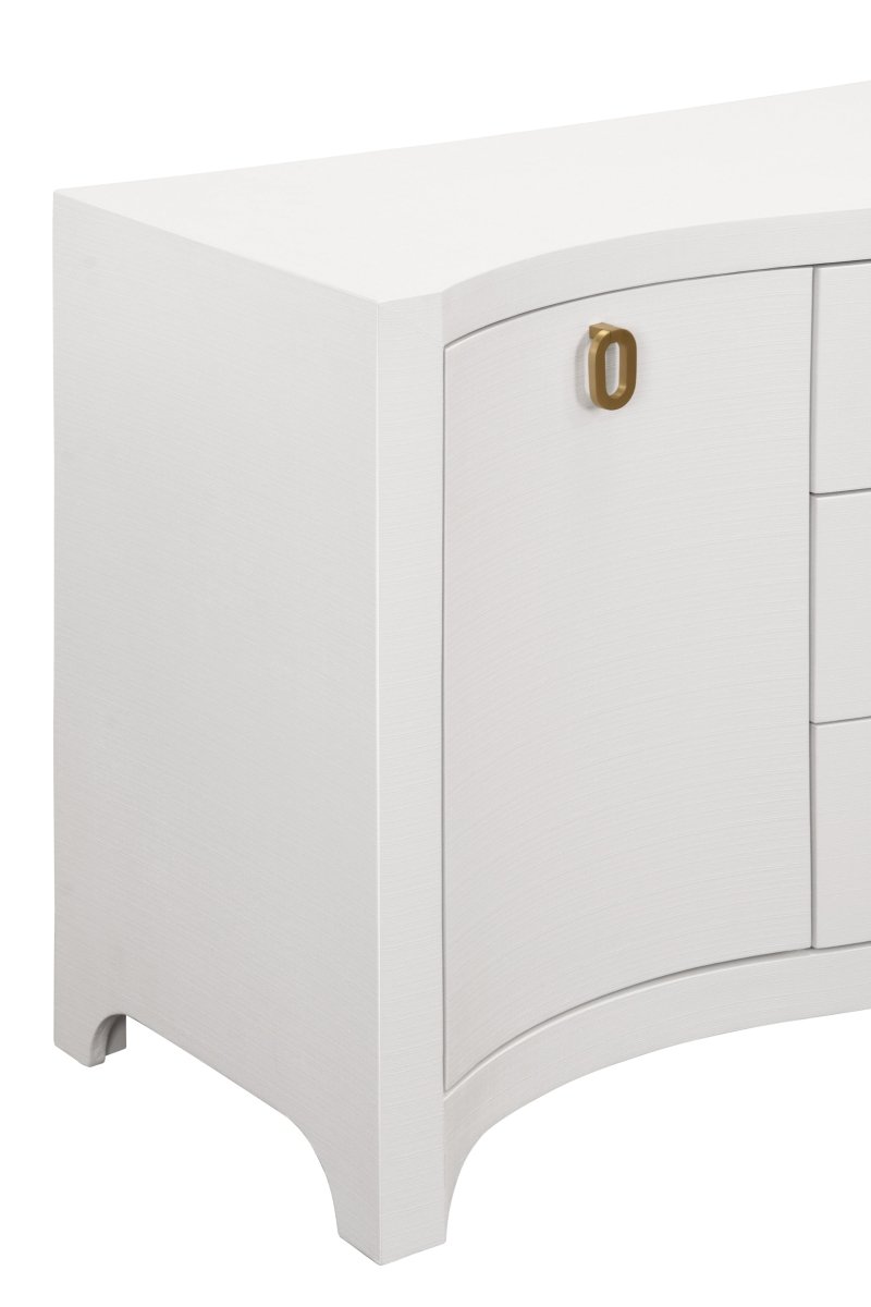 Worlds Away Paulina Modern Classic White Textured Linen Buffet Cabinet at Fig Linens and Home 6