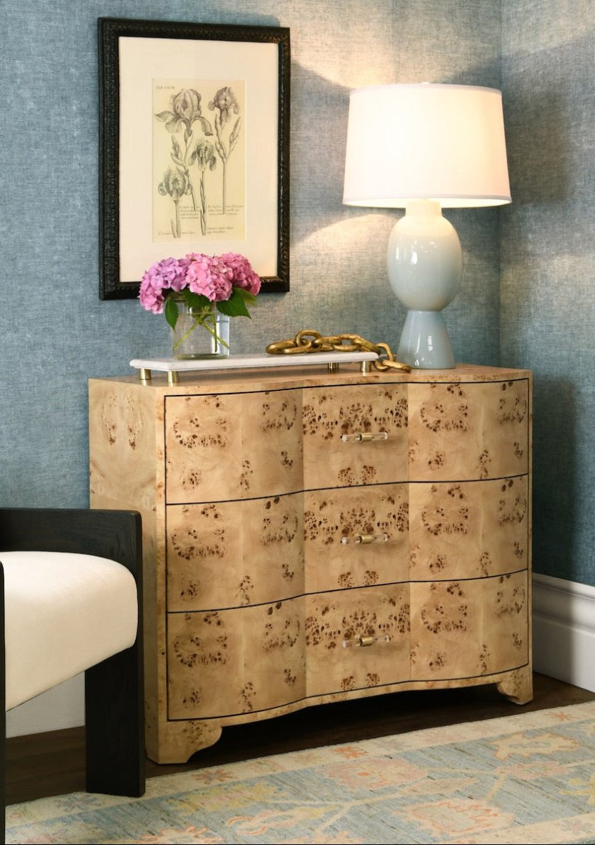 Plymouth Burl Wood Drawer Chest by Worlds Away at Fig Linens and Home - Lifestyle 3
