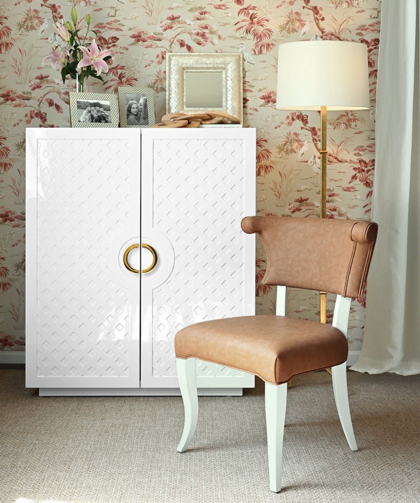 Poppy White Cabinet by Worlds Away - Lifestyle Image at Fig Linens and Home