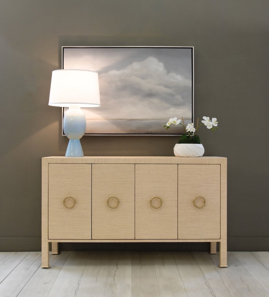 Rue Natural Grasscloth Buffet Table with 4 Doors by Worlds Away - Lifestyle 1