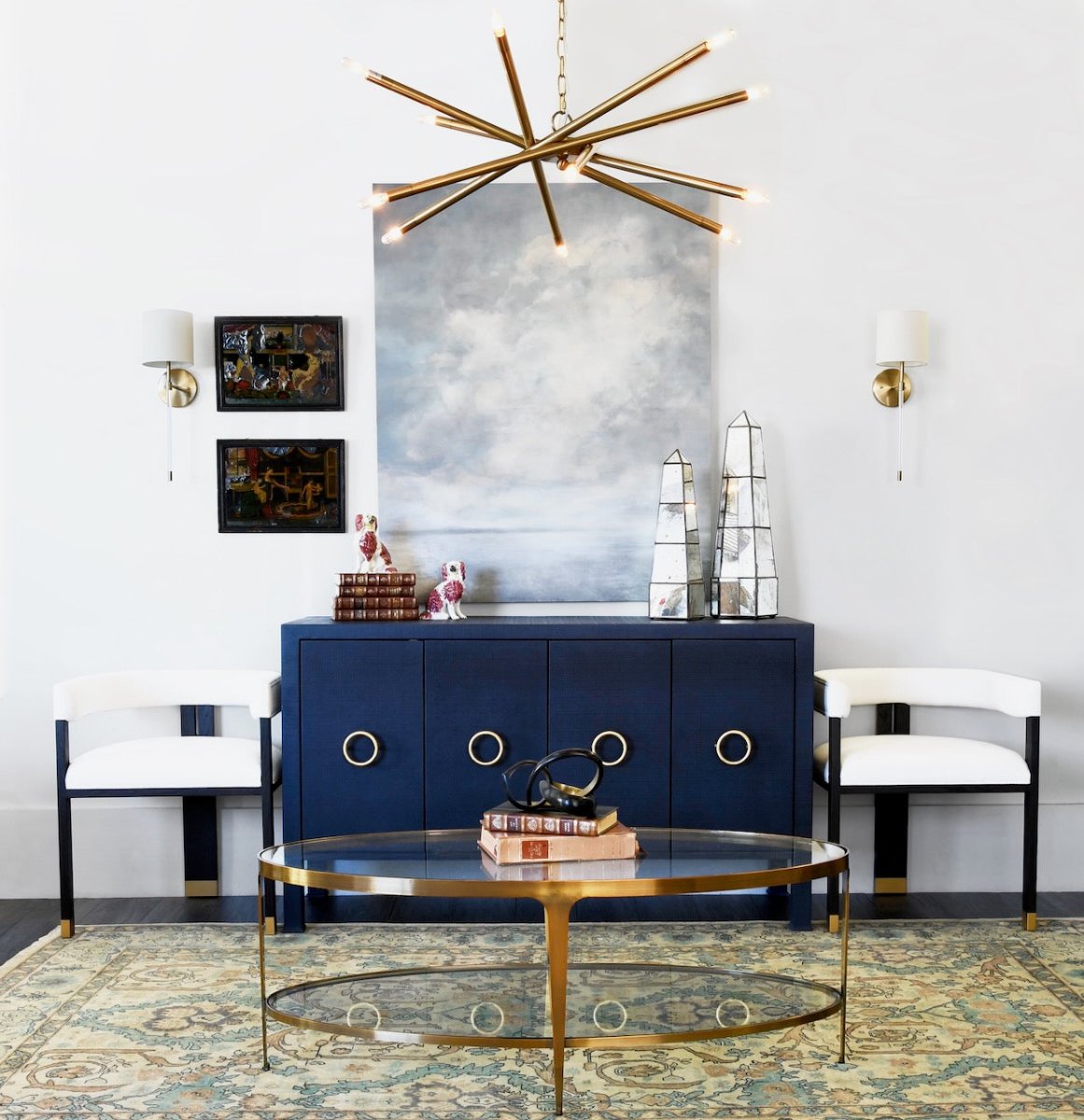 Rue Navy Linen Buffet Table with 4 Doors by Worlds Away - Lifestyle 1