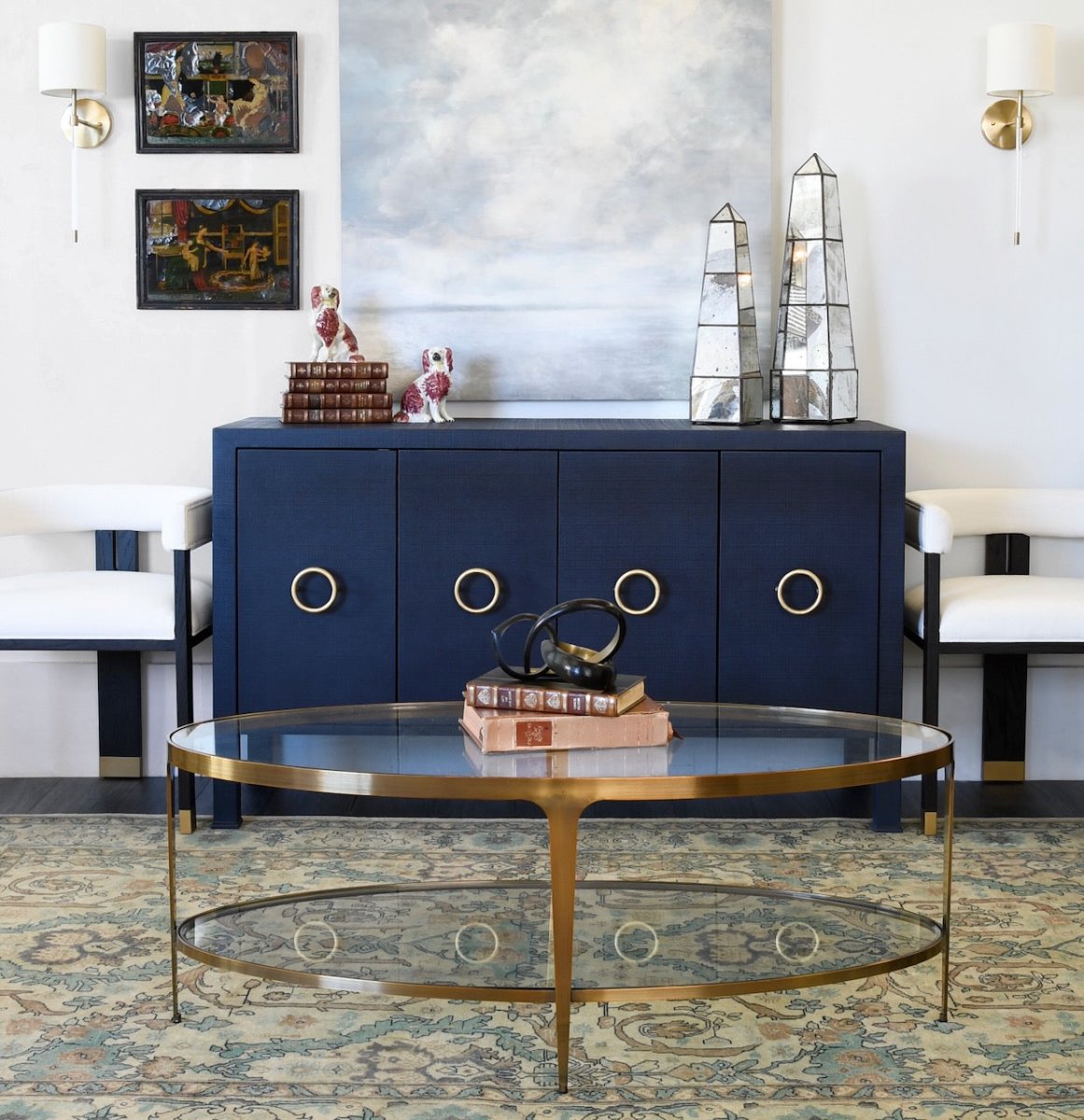 Rue Navy Linen Buffet Table with 4 Doors by Worlds Away - Lifestyle 2