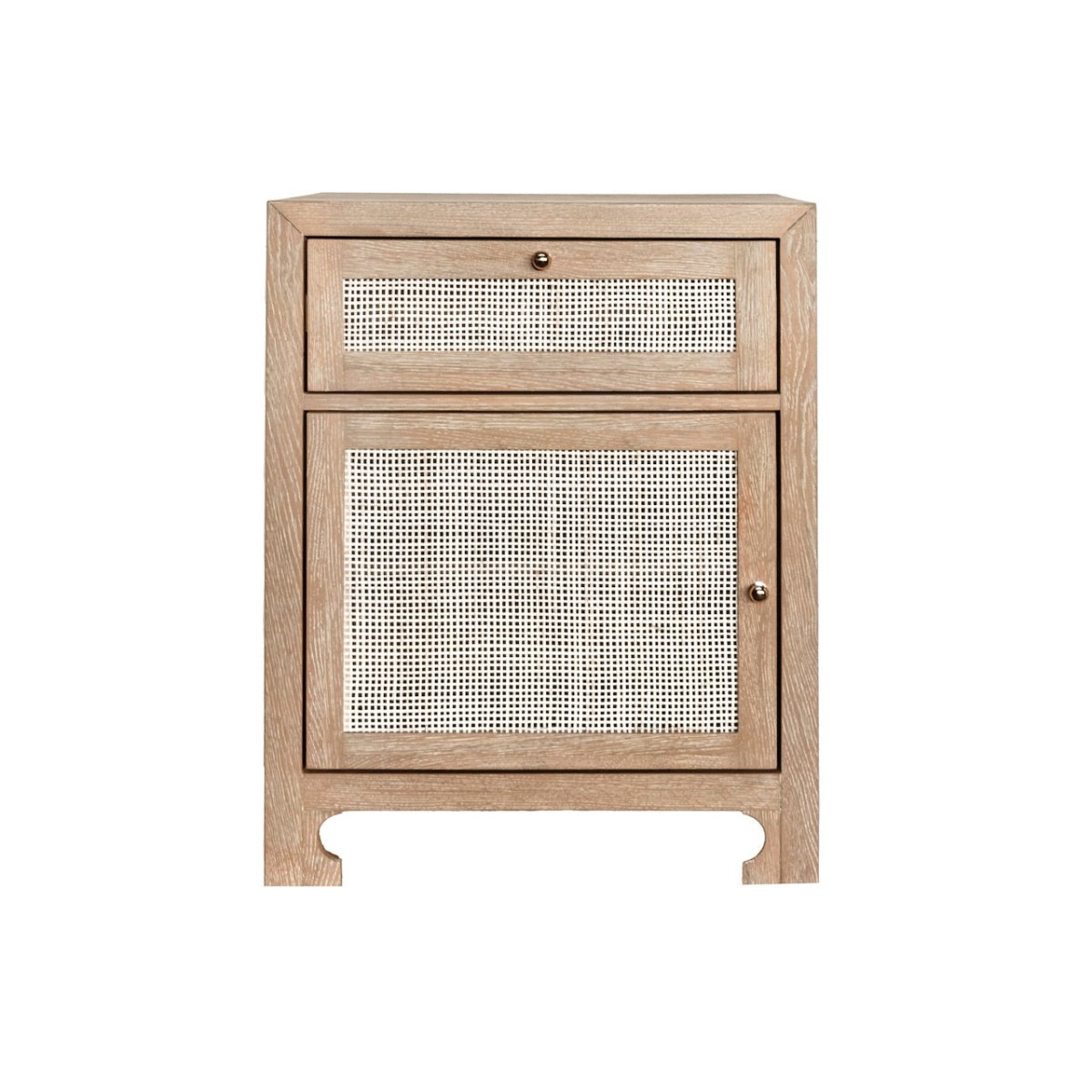 Ruth Cerused Oak One Door Cabinet with Cane Front by Worlds Away at Fig Linens and Home
