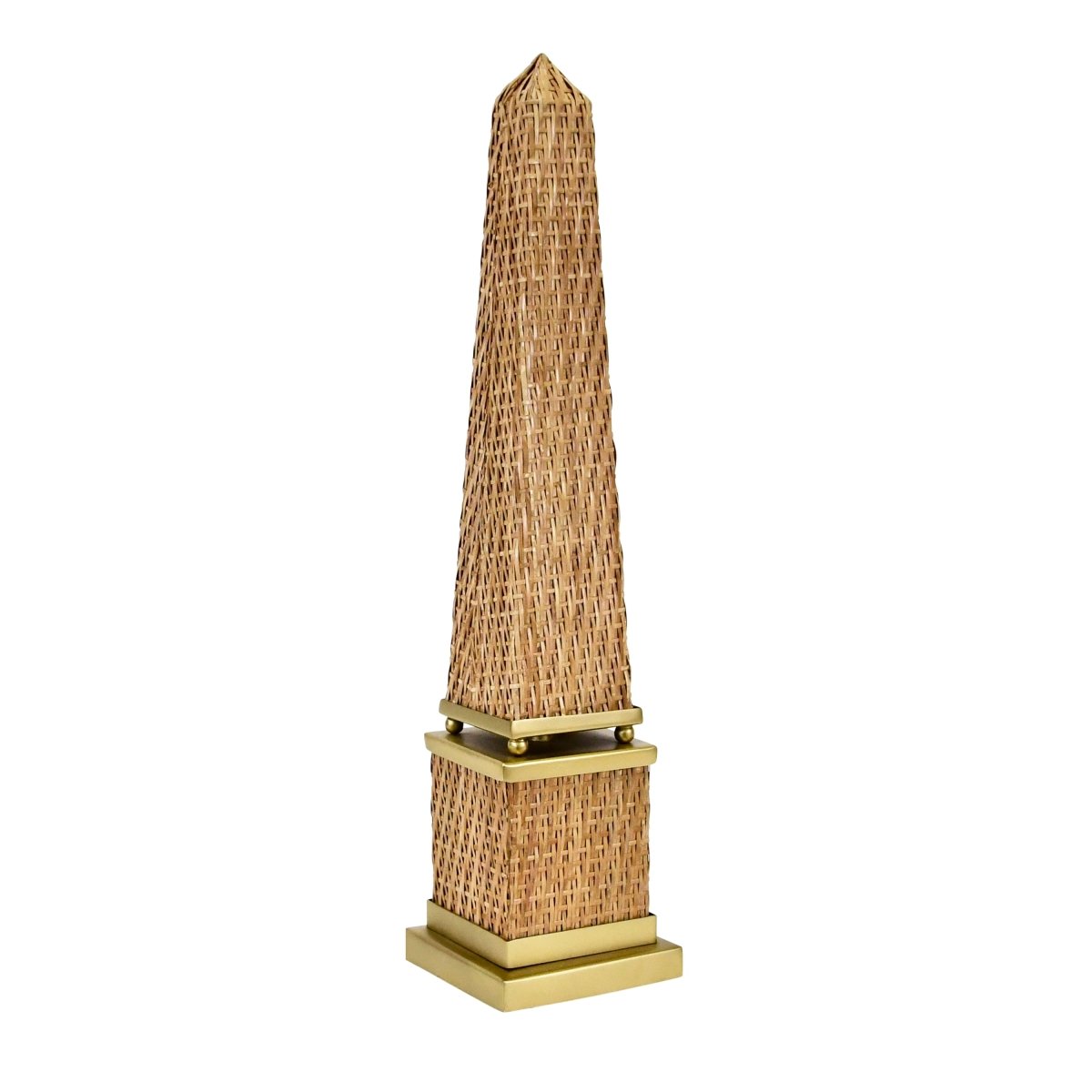Titus Woven Rattan Obelisk Scultpture by Worlds Away 18.1" H x 3.9" W x 3.9" D Rattan and Antique Brass at FIG LINENS AND HOME 2