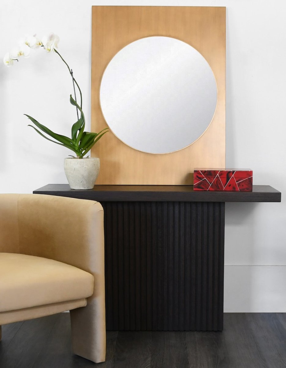 Vanna Dark Espresso Oak Pedestal Base Console Table by Worlds Away 1