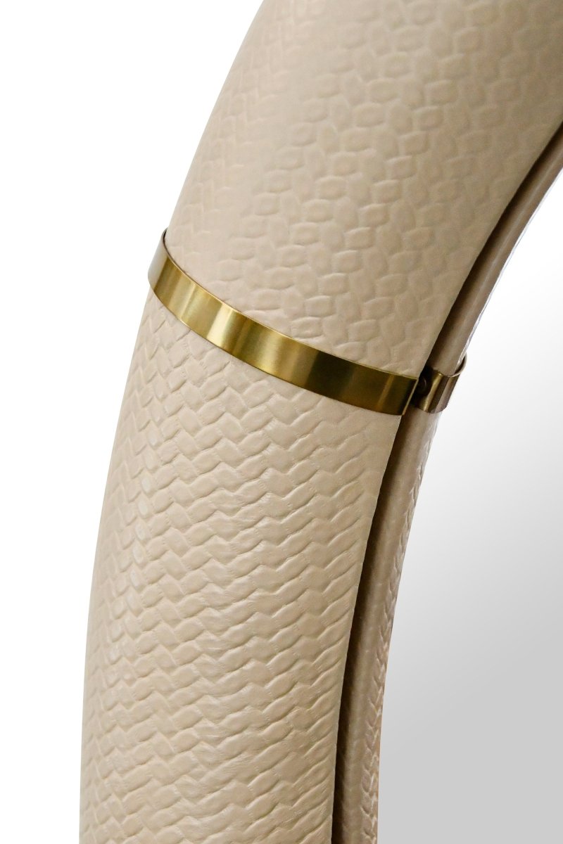 Worlds Away Bowie Arched Faux Ivory Leather Mirror 48.4" H x 2.8" W x 30.7" D Ivory and Antique Brass at FIG LINENS AND HOME 4