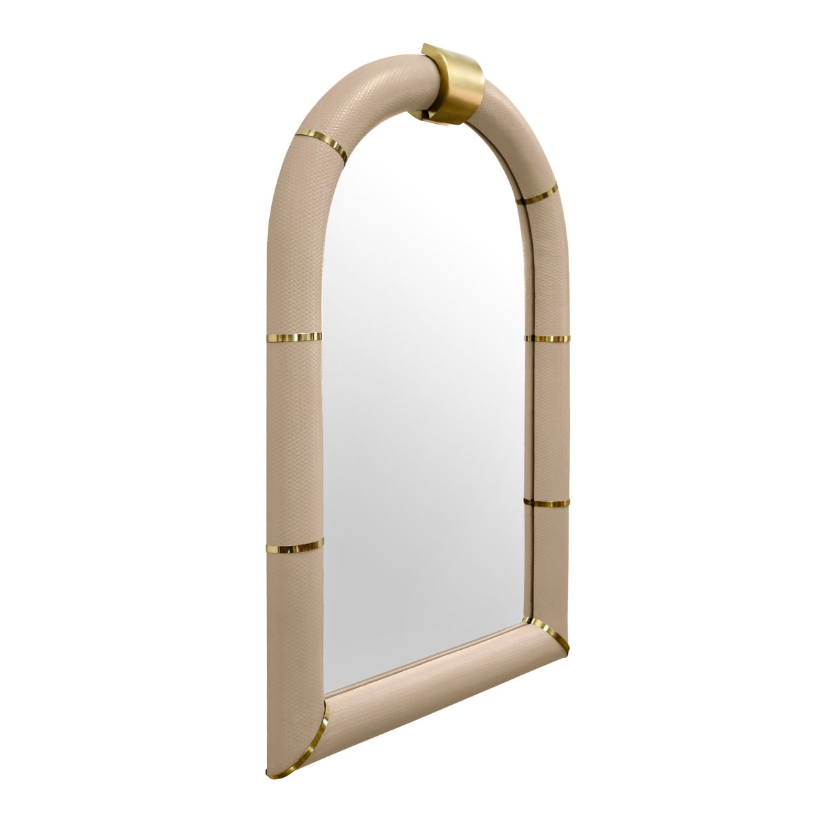 Worlds Away Bowie Arched Faux Ivory Leather Mirror 48.4" H x 2.8" W x 30.7" D Ivory and Antique Brass at FIG LINENS AND HOME 3