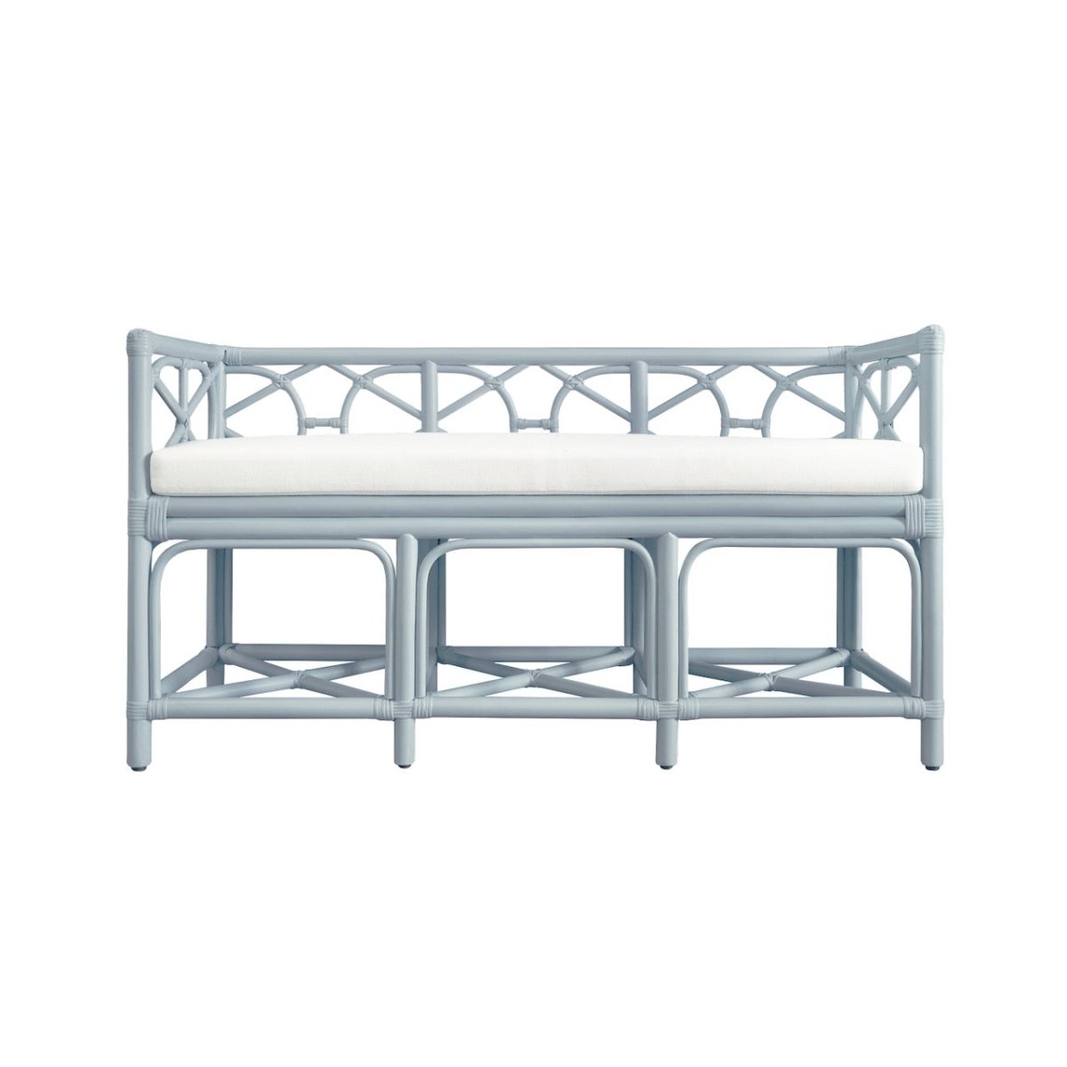 Worlds Away Ferguson Light Blue Rattan Loveseat Bench at Fig Linens and Home