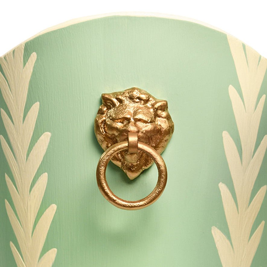 Worlds Away Fronds Bin with Lion Handle Detail in Gold at Fig Linens and Home