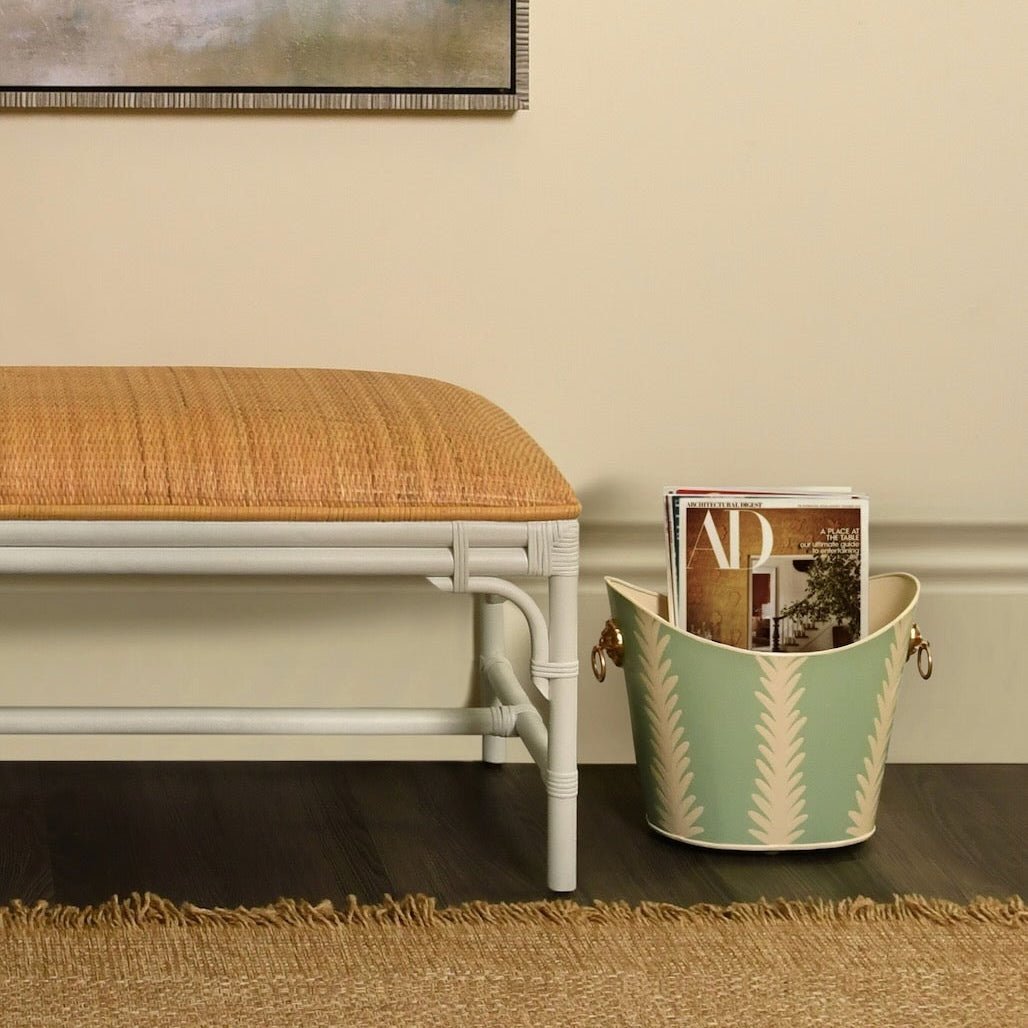 Worlds Away Small Frond Wastebasket | Lion Handles Bin at Fig Linens and Home - Lifestyle 1