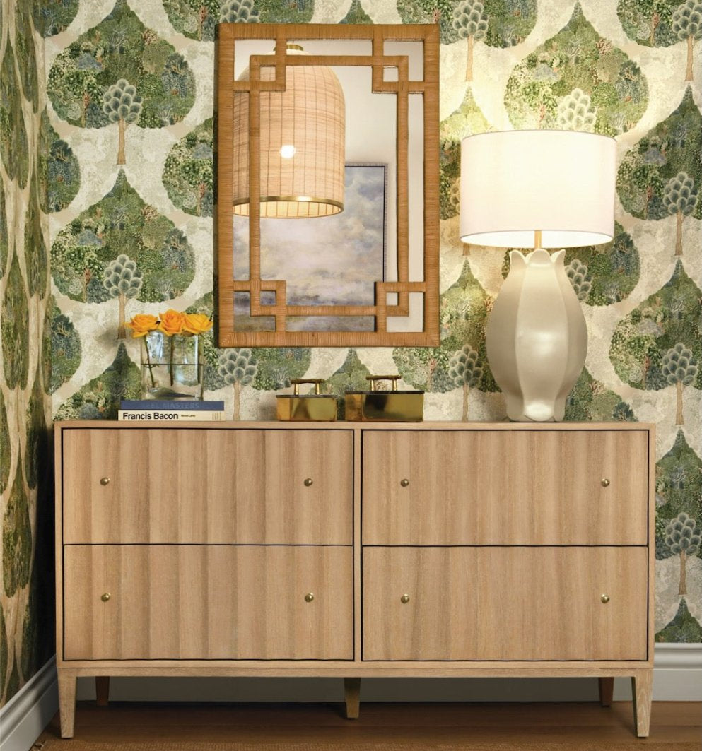 Worlds Away Geneva Natural Rattan Mirror - Lifestyle on Wall