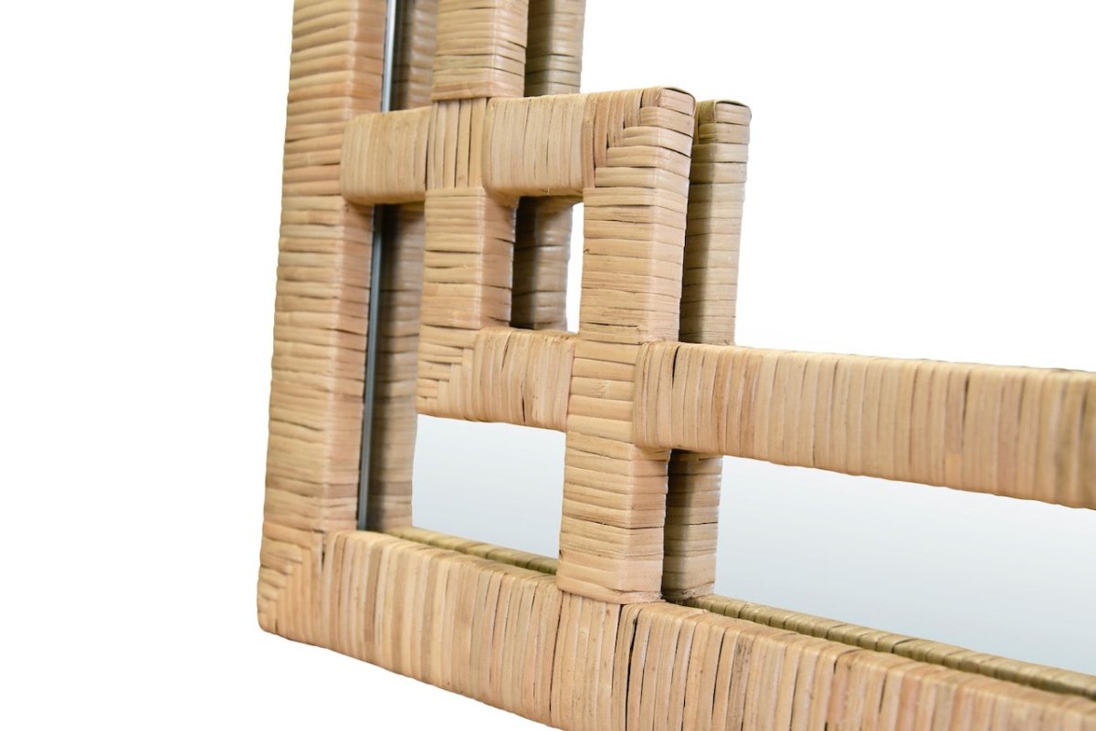 Worlds Away Geneva Natural Rattan Mirror - Greek Key Detail