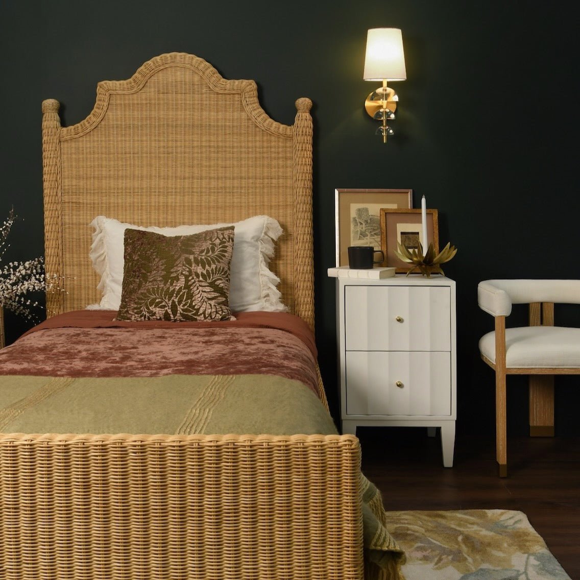 Worlds Away Hammond White Side Table - Bedside Small Side Table in Bedroom - Fig Linens and Home 1