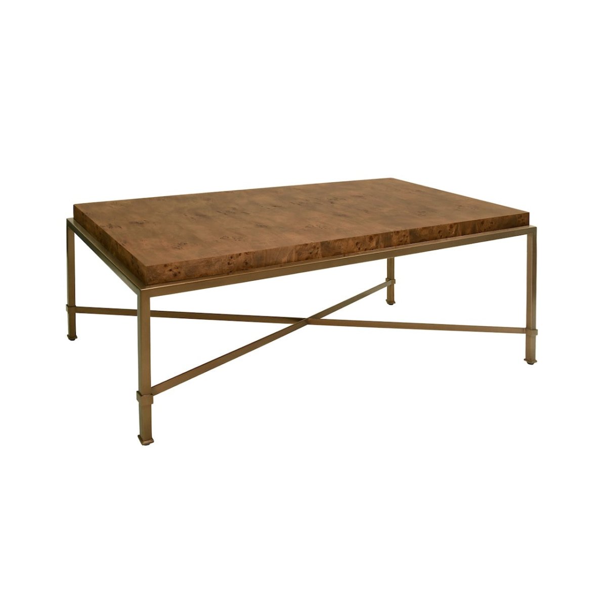 Worlds Away Hardwick Dark Burlwood Coffee Table - Angle View at Fig Linens and Home
