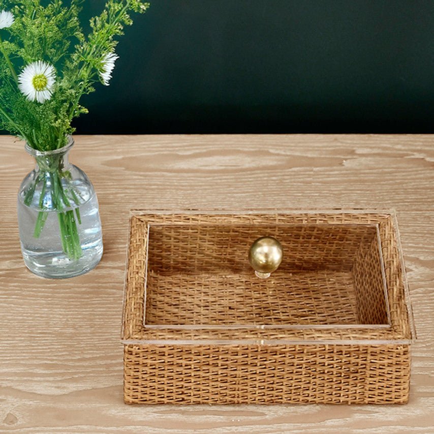 Worlds Away Meryl Small Woven Rattan Box with Lid at Fig Linens and Home - Lifestyle Photo