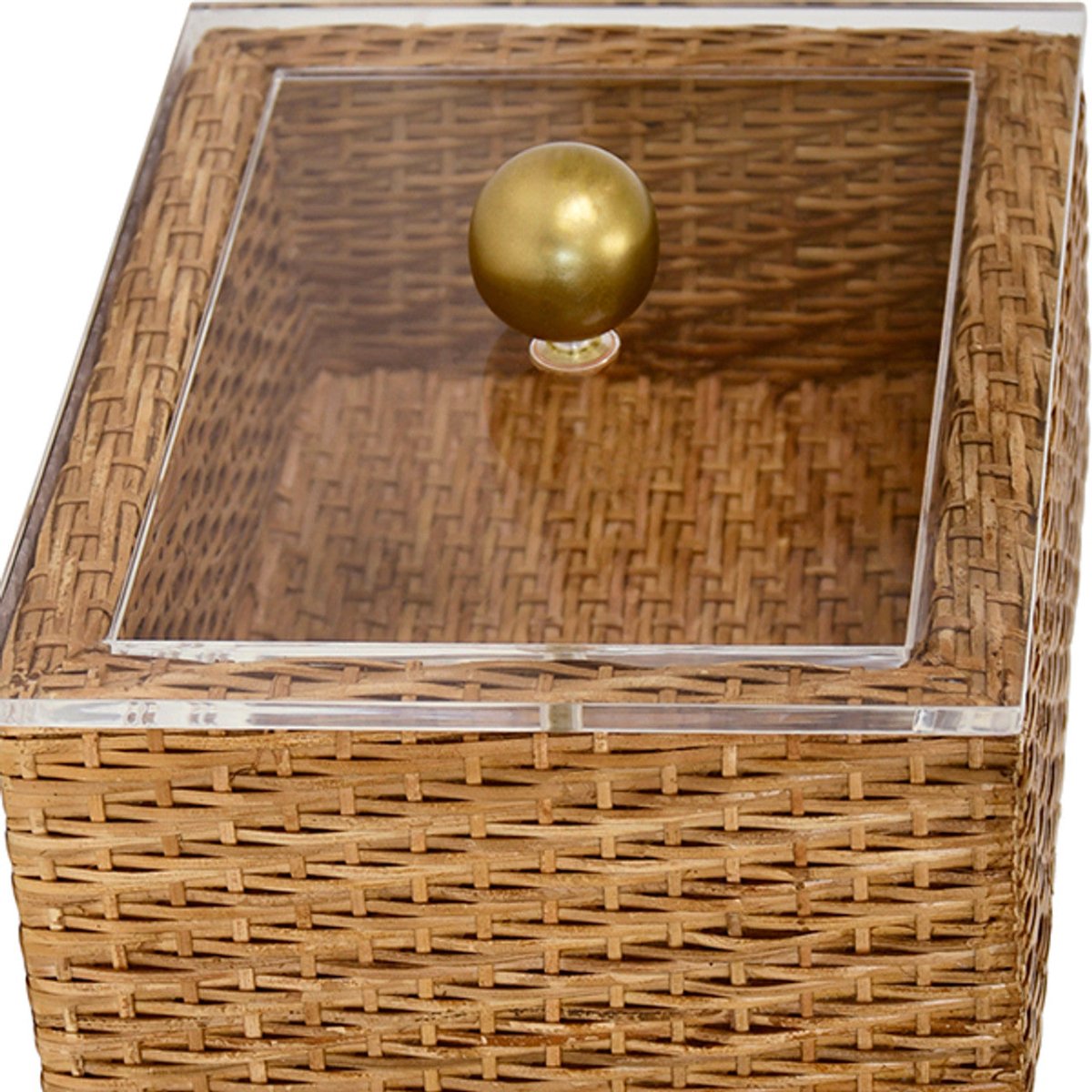 Worlds Away Meryl Small Woven Rattan Box with Lid at Fig Linens and Home - Detail of Acrylic Lid