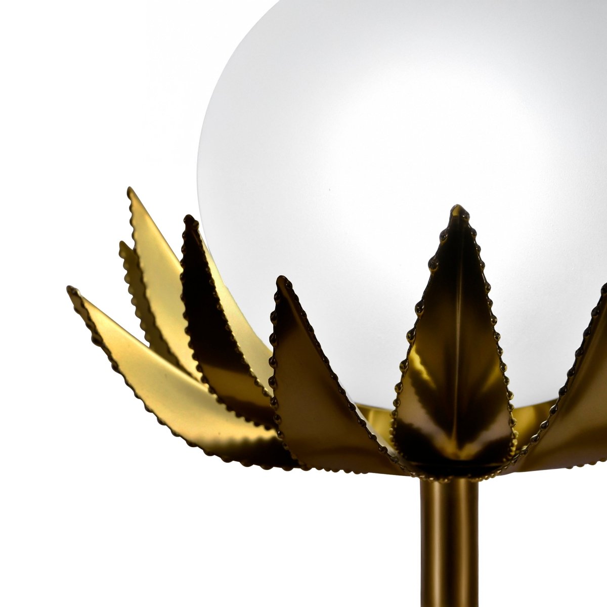 Worlds Away Moxie Brass with Globe Palm Leaf Table Lamp - View 3