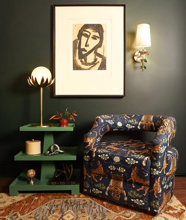 Worlds Away Moxie Brass with Globe Palm Leaf Table Lamp Lifestyle - Fig Linens and Home