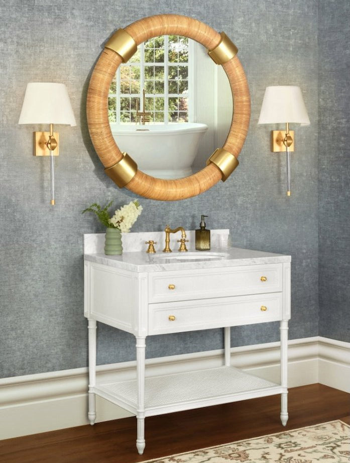 Worlds Away Saylor Round Rattan Wall Mirror With Brass Detail at FIG LINENS AND HOME 4