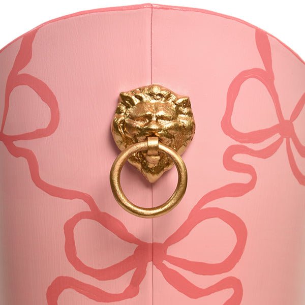 Worlds Away Wastebasket Bows Pink Ribbon Bath Accessory 1