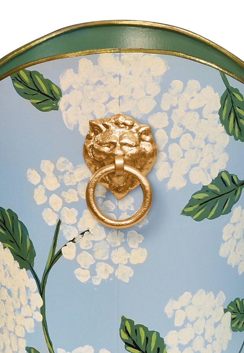 Worlds Away Small Hydrangea Wastebasket - Detail of Lion Hardware