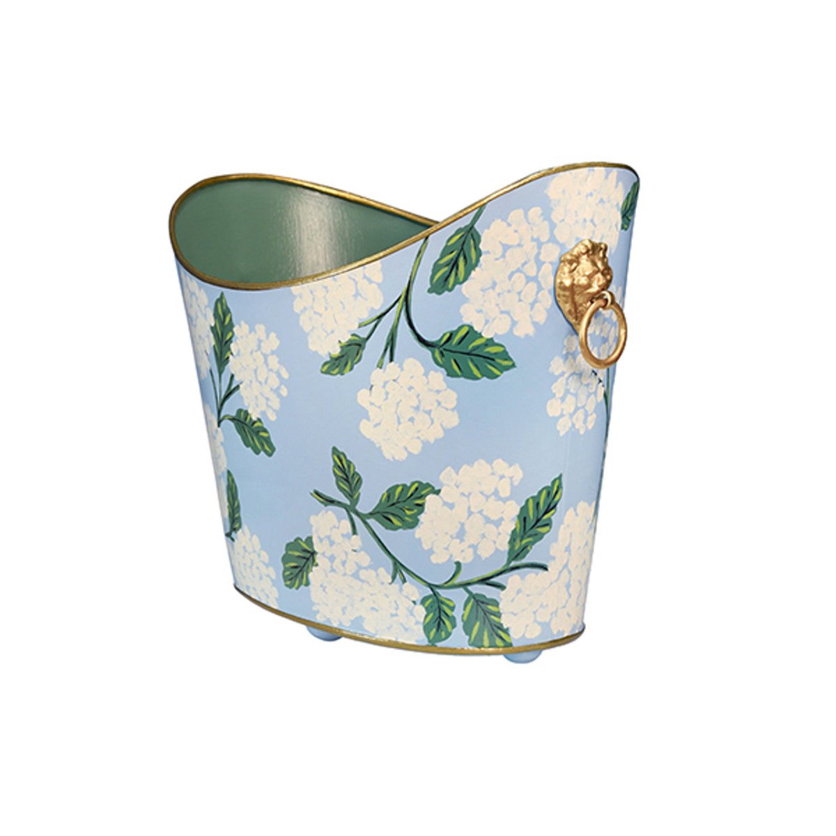 Worlds Away Small Hydrangea Wastebasket - Angle View - Fig Linens and Home