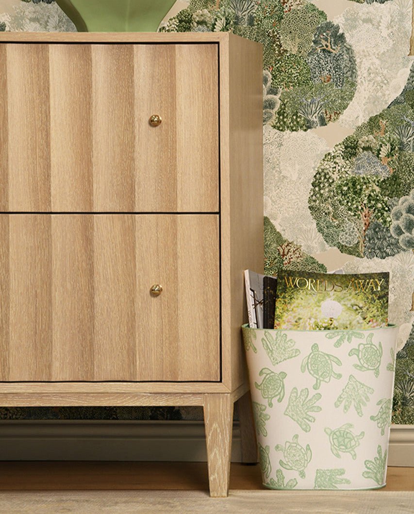 Worlds Away Turtles Wastebasket at Fig Linens and Home - Lifestyle Photo