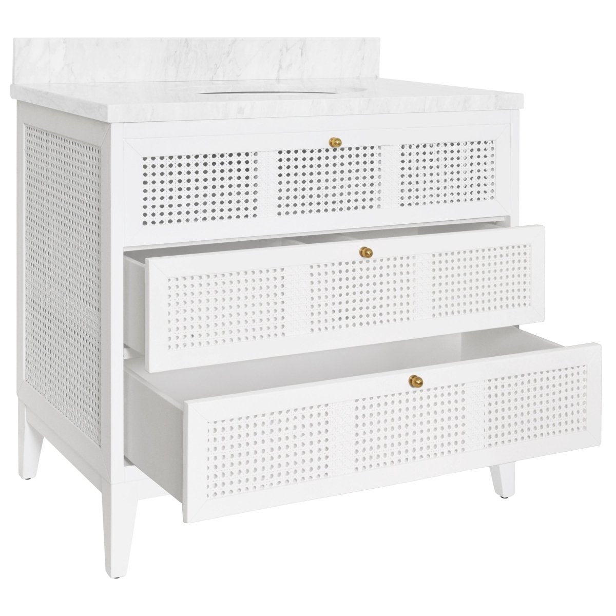 Wynn White Bathroom Vanity by Worlds Away at Fig Linens and Home - Drawers Open 1