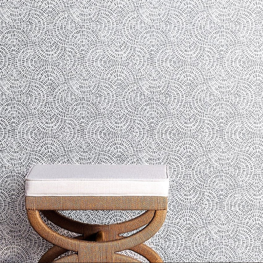 Xanadu Stool in Natural by Worlds Away at Fig Linens and Home with Wallpaper 1