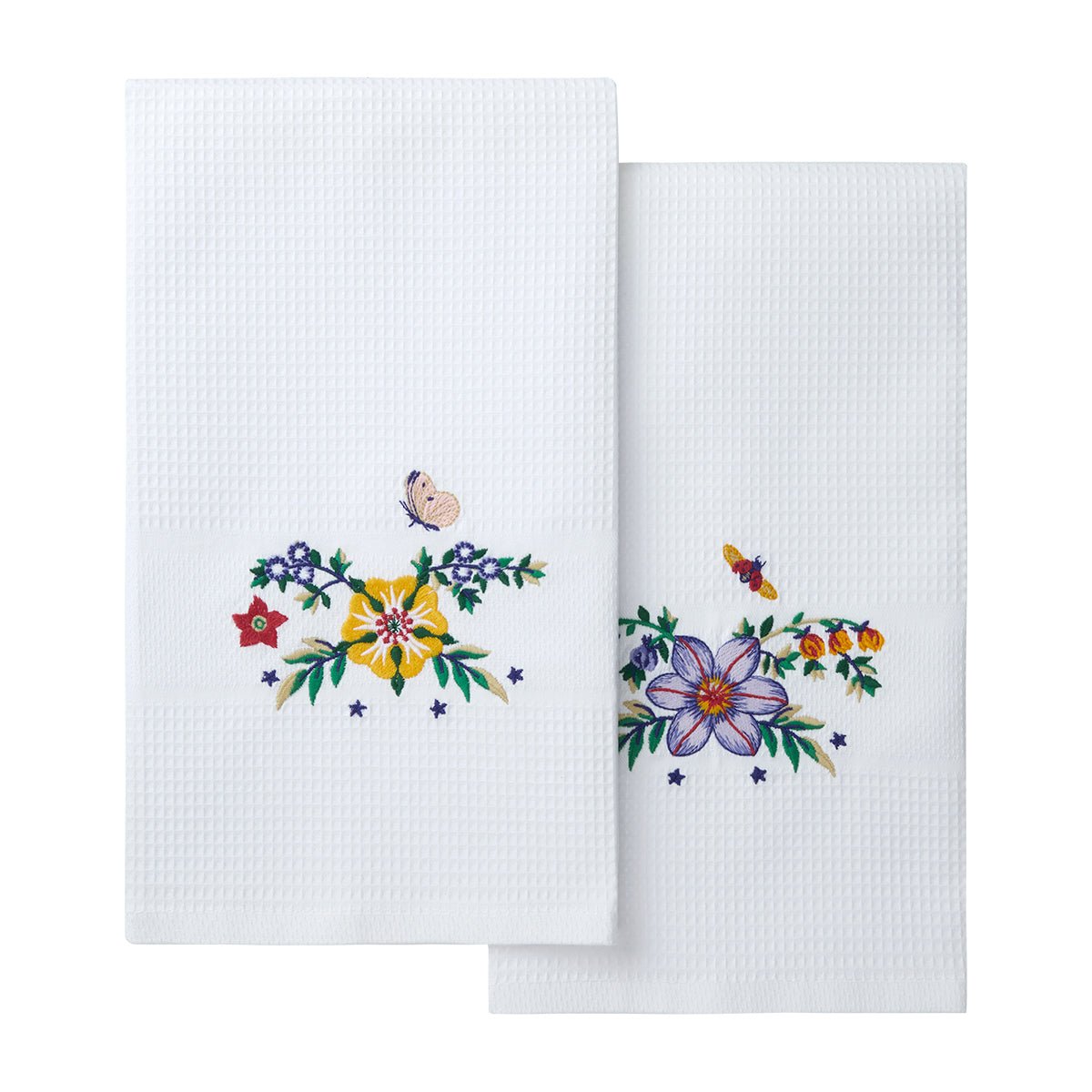 Botanic Towels by Yves Delorme 2 Embroidered Waffle Fingertip Towels Multi at FIG LINENS AND HOME 7