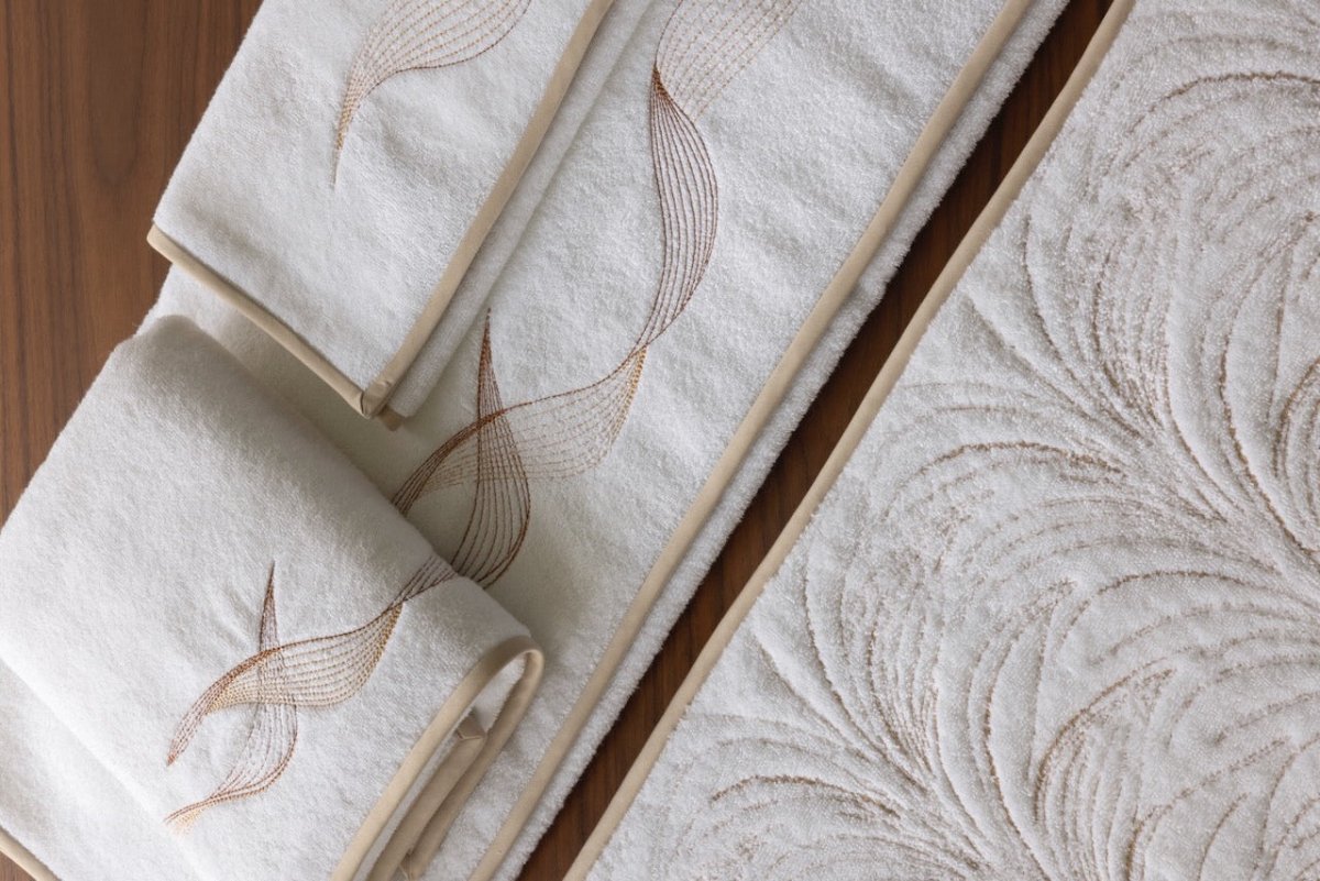 Zephyr Blanc/Sable Bath Mat 21 x 34 Yves Delorme Couture at Fig Linens and Home 2