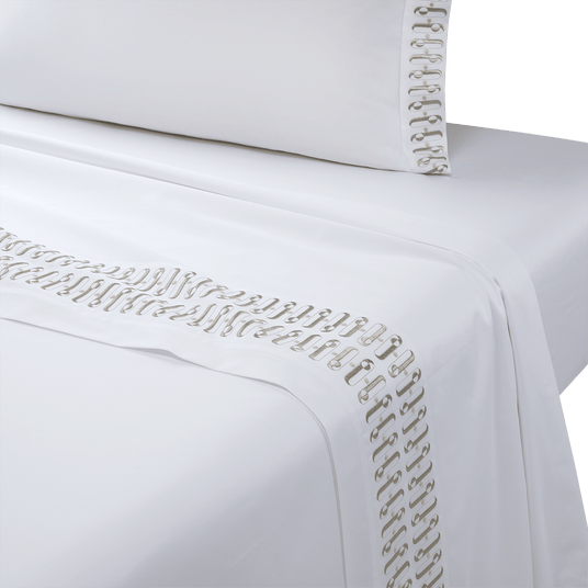Dorian Sable Flat Sheet by Yves Delorme Couture King Flat Sheet Blanc/Sable at FIG LINENS AND HOME 1