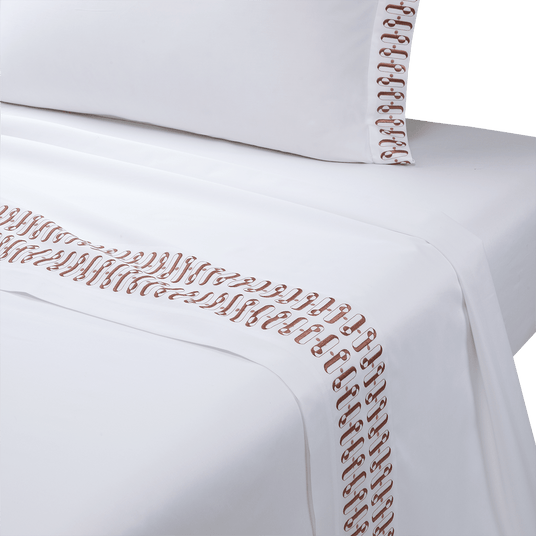 Dorian Santal Flat Sheet by Yves Delorme Couture King Flat Sheet Blanc/Santal at FIG LINENS AND HOME 1