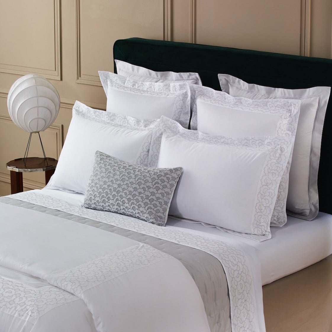 Festons Bedding by Yves Delorme Duvet Cover King 111 x 92 White with Silver at FIG LINENS AND HOME 2