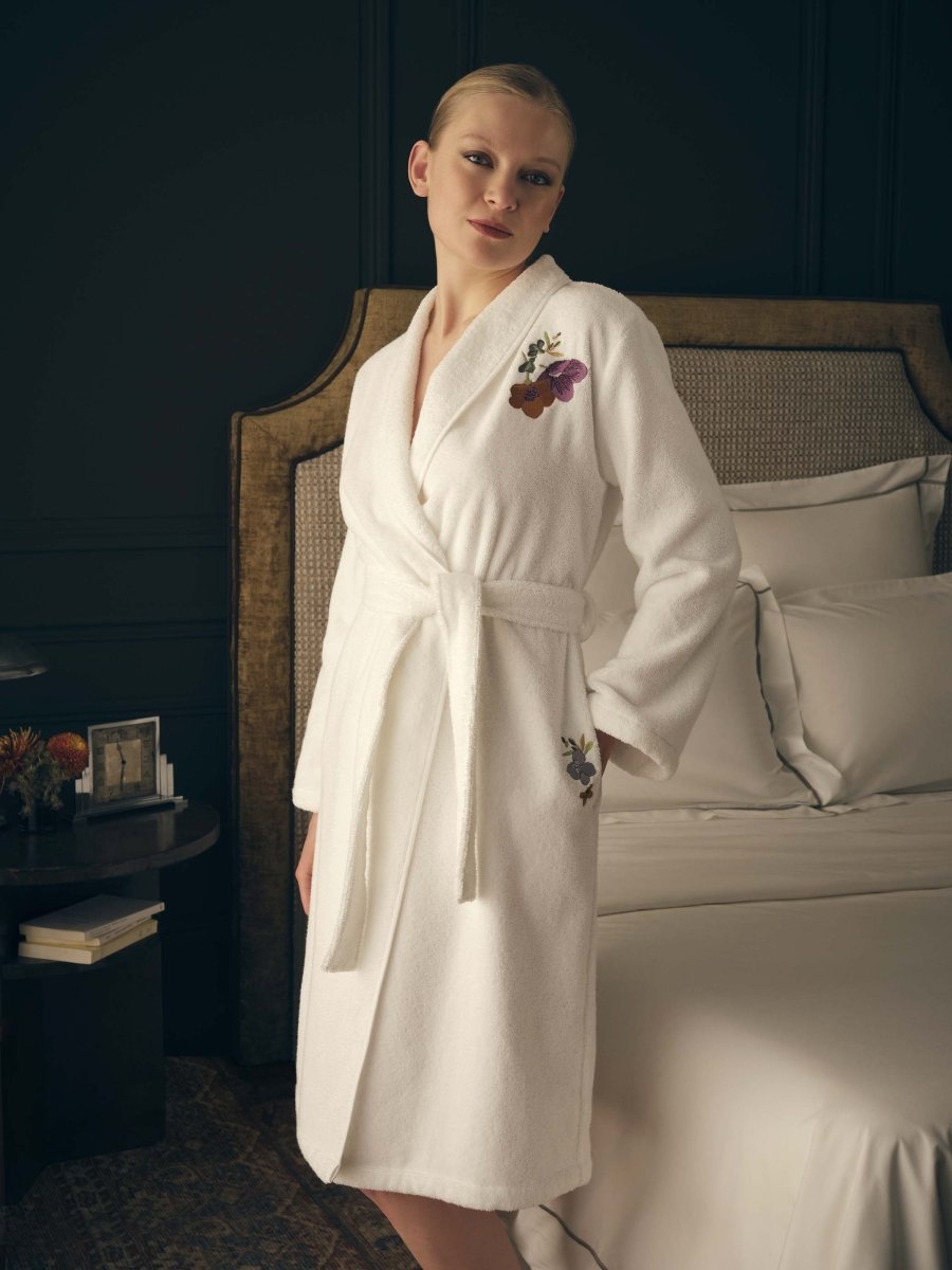 Fleurs Shawl Collar Bathrobe (Women's) by Yves Delorme Shawl Collar Bathrobe (Women's) SMALL Multi at FIG LINENS AND HOME 6