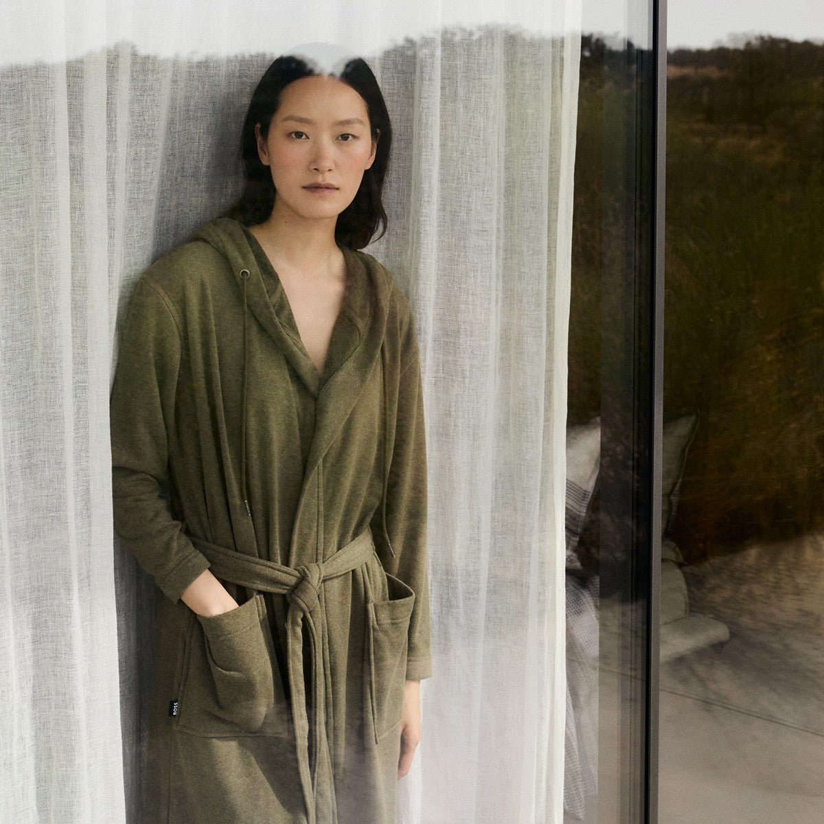 Unisex Robe - Hugo Boss Evening Kaki Bathrobe by Yves Delorme at Fig Linens and Home