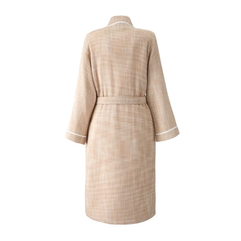 Leo Beige Unisex Kimono Bathrobe by Yves Delorme Kimono Bathrobe (Unisex) XXL Beige at FIG LINENS AND HOME 6