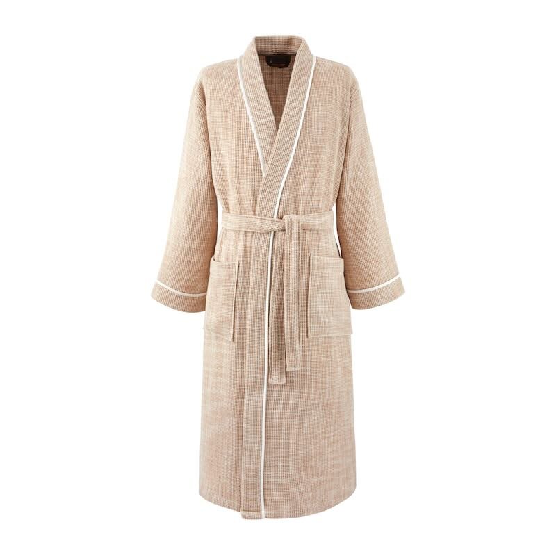 Leo Beige Unisex Kimono Bathrobe by Yves Delorme Kimono Bathrobe (Unisex) XXL Beige at FIG LINENS AND HOME 5