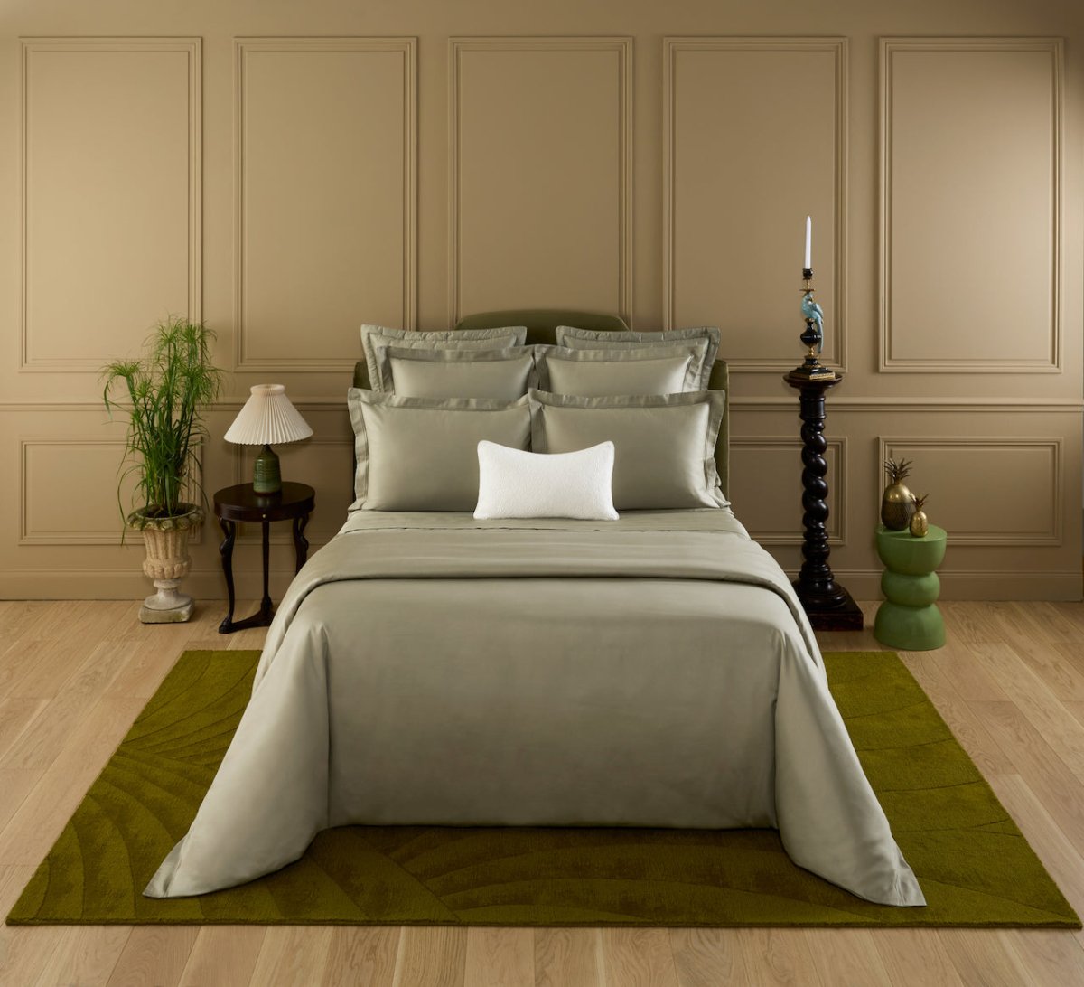 Yves Delorme Triomphe Kaki Bedding at Fig Linens and Home - Lifestyle 1