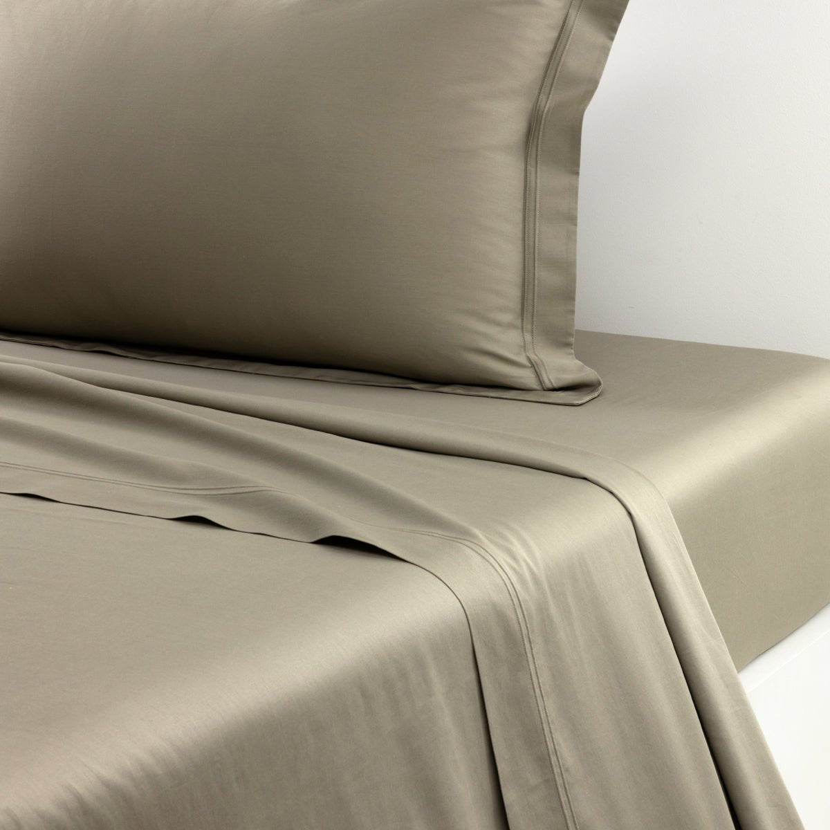 Yves Delorme TRIOMPHE Kaki Flat Sheet Full/Queen at Fig Linens and Home