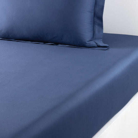 Triomphe Outremer Fitted Sheet by Yves Delorme King Fitted Sheet Outremer at FIG LINENS AND HOME 1