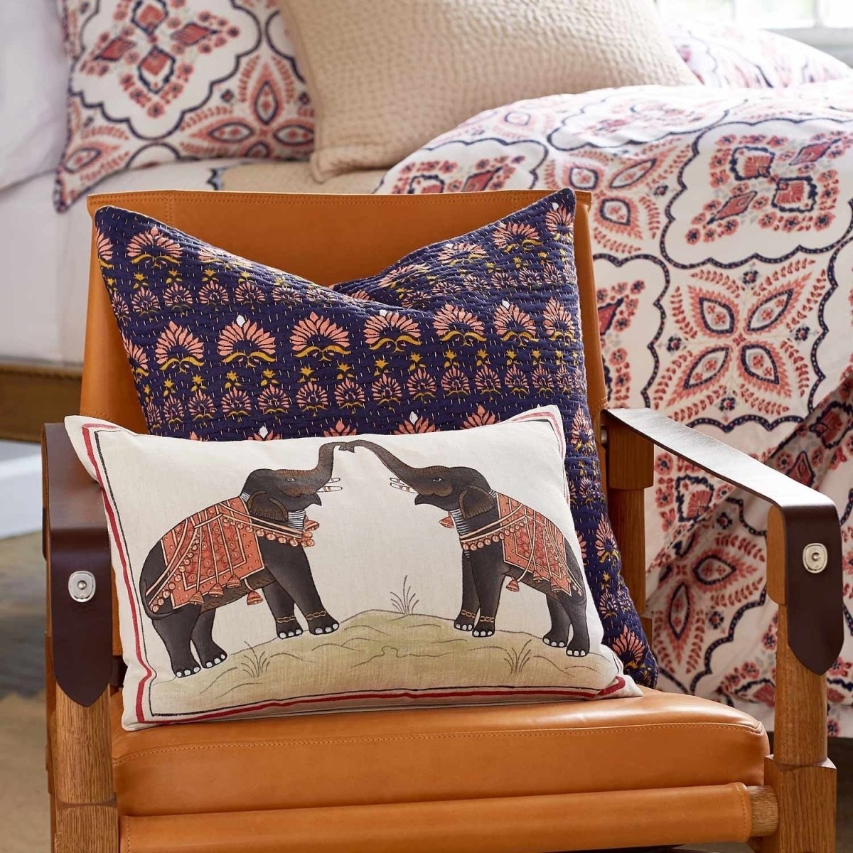 Two Elephants Decorative Pillow - john robshaw at fig linens and home - Lifestyle Image of Lumbar