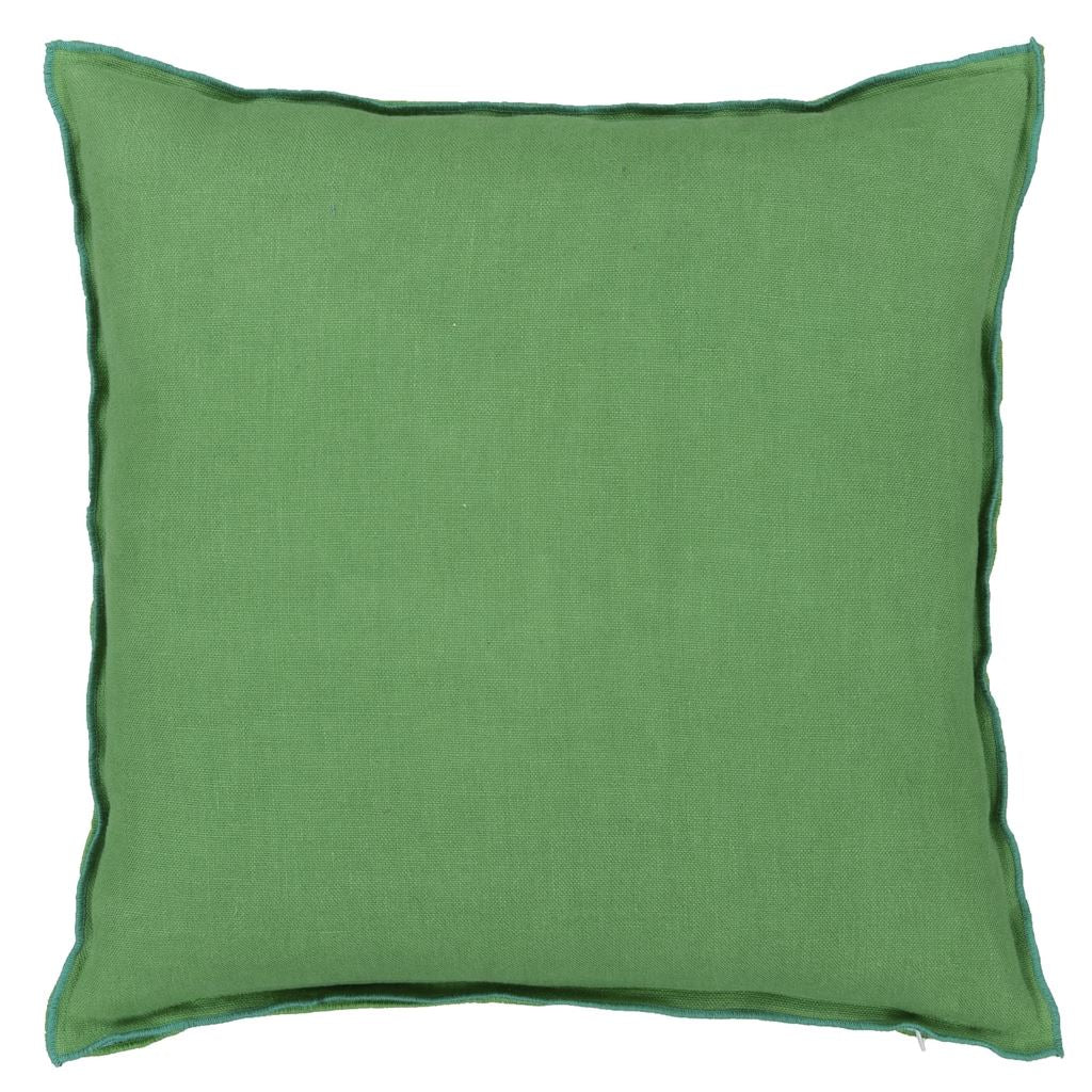 Brera Lino Emerald & Capri Decorative Pillow - Designers Guild - Side 1 Throw Pillow