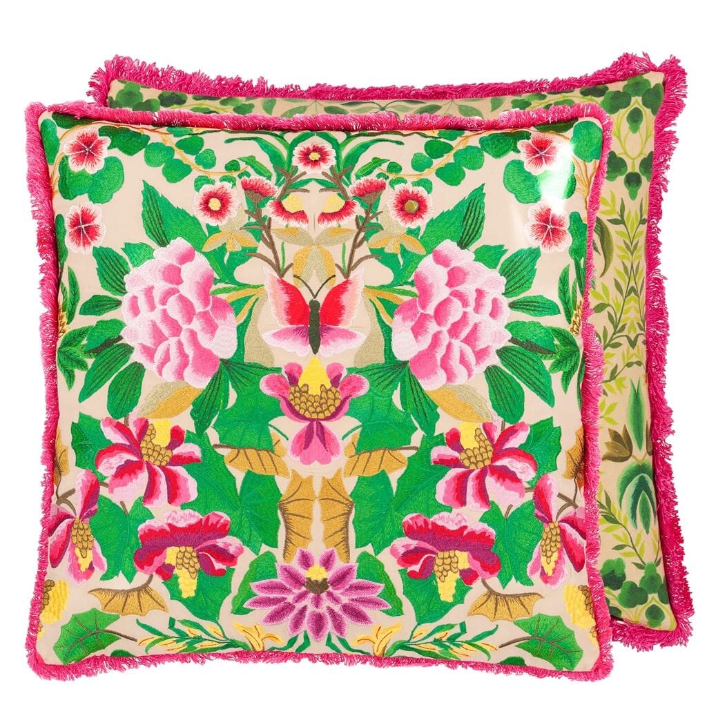 Ikebana Damask Fuchsia Throw Pillow by Designers Guild - Fig Linens and Home - Full View 