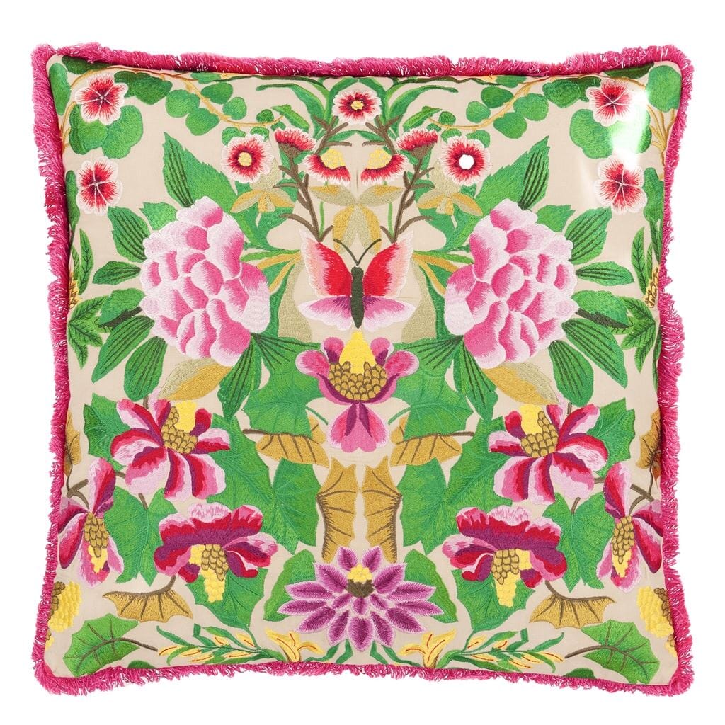 Ikebana Damask Fuchsia Throw Pillow by Designers Guild - Fig Linens and Home - Front