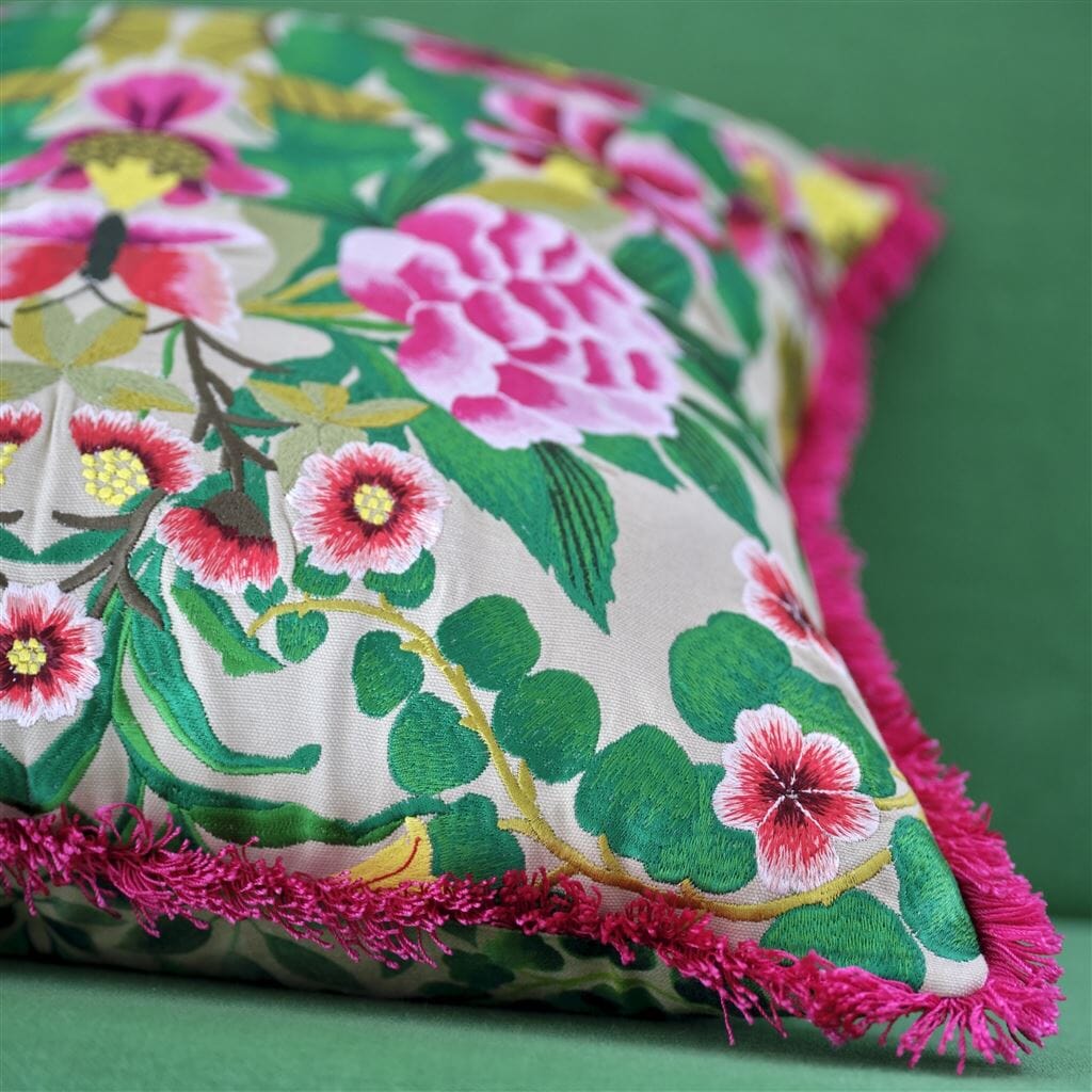 Ikebana Damask Fuchsia Throw Pillow by Designers Guild - Fig Linens and Home - Lifestyle 4