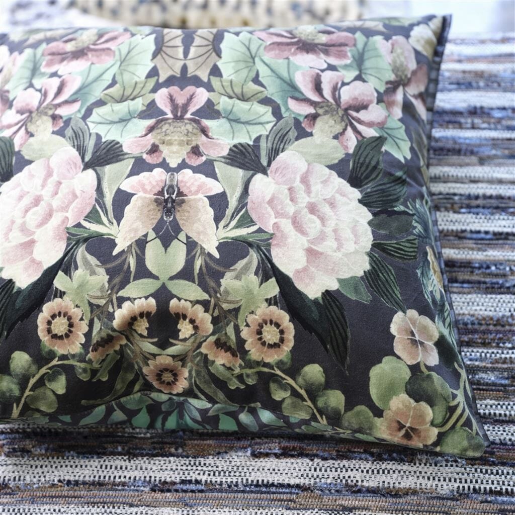 Ikebana Damask Graphite Throw Pillow by Designers Guild - Fig Linens and Home - Closeup
