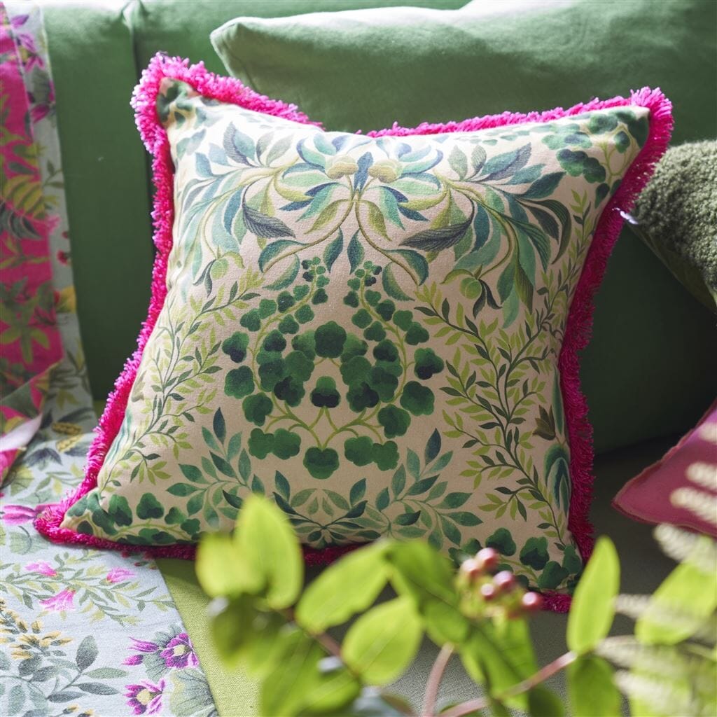 Ikebana Damask Fuchsia Throw Pillow by Designers Guild - Fig Linens and Home - Lifestyle 3
